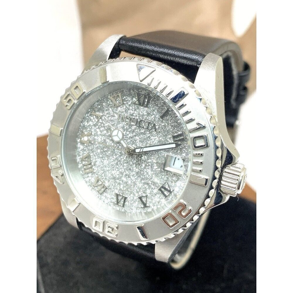 Invicta Women's Watch 22706 Angel Quartz Silver Dial Black Leather Band 40mm
